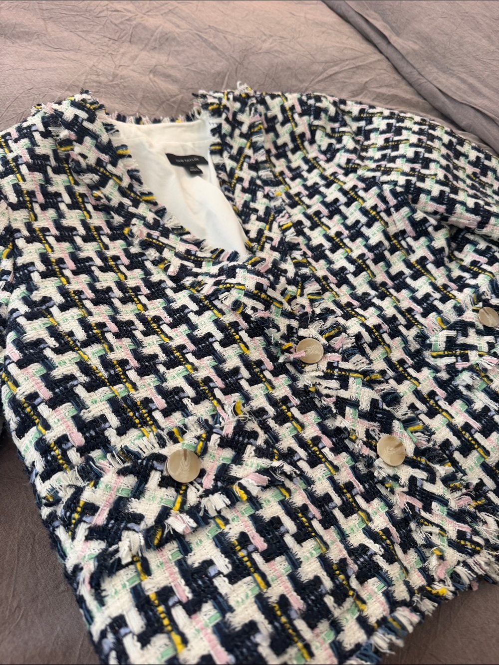 Ann Taylor Navy & White Tweed Blazer